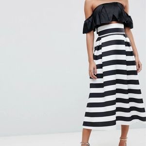 ASOS High Waisted Scuba Midi Skirt in Stripe